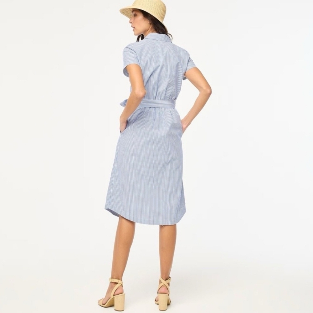 J. Crew Factory Women's Blue Striped Short-Sleeve Midi Shirtdress, size 0. - Picture 3 of 3